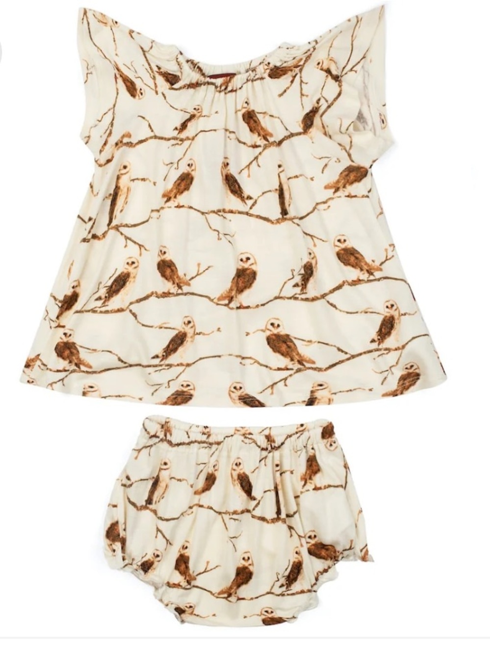Milkbarn Owl Bamboo Dress & Bloomer Set 6-12M NWT
